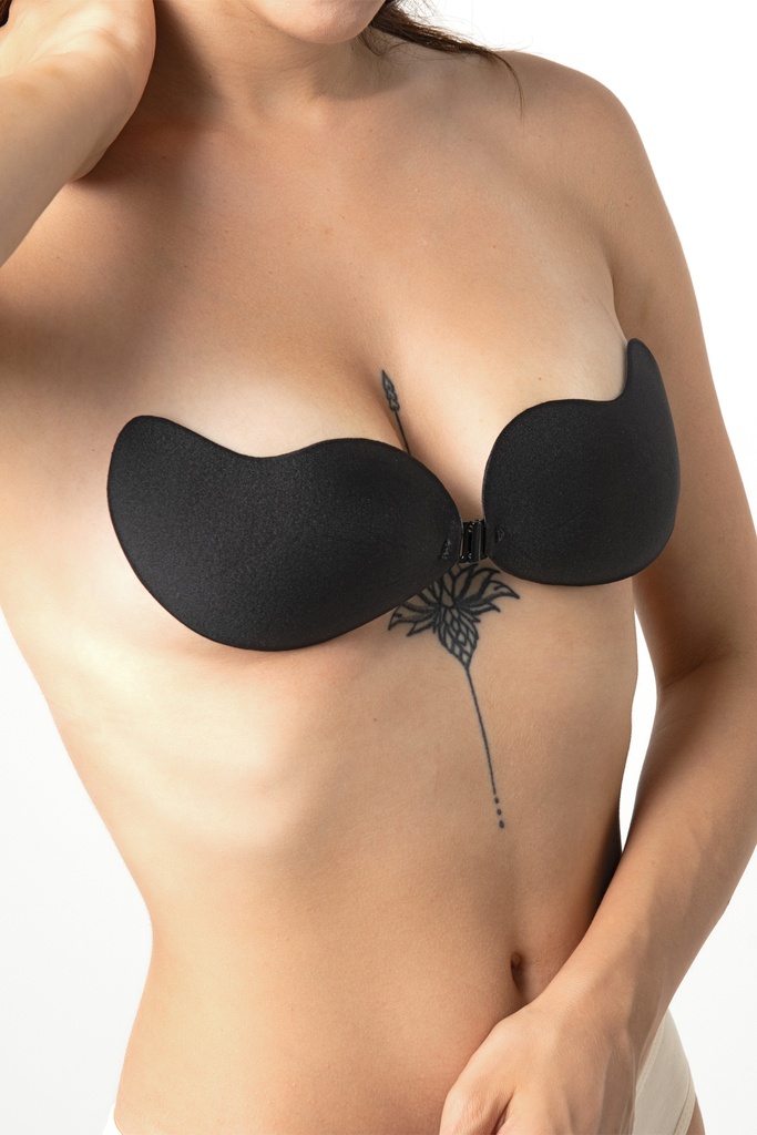 Miorre Drawstring Adhesive Silicone Strapless Low-Cut Bra  - BLACK